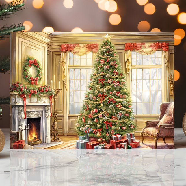Elegant Christmas Tree Living Room Scene Holiday Card (Creator Uploaded)