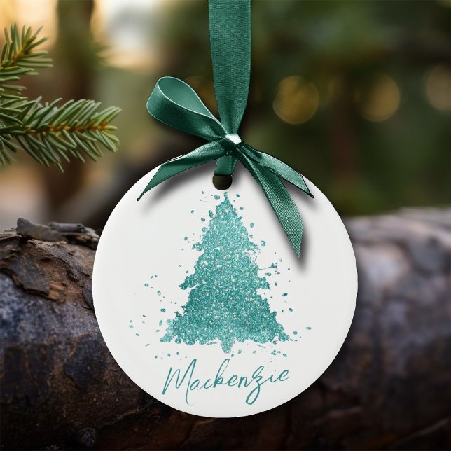 Elegant Christmas Tree | Luxe Aqua Mint Custom Ceramic Ornament (Creator Uploaded)