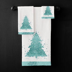 Elegant Christmas Tree Luxe Aqua Mint Splatter Bath Towel Set