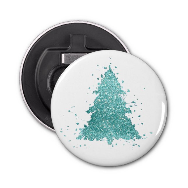 Elegant Christmas Tree | Luxe Aqua Mint Splatter Bottle Opener (Front)