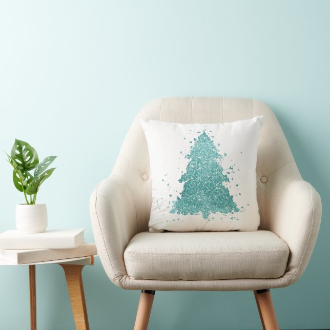 Elegant Christmas Tree | Luxe Aqua Mint Splatter Cushion (Chair)