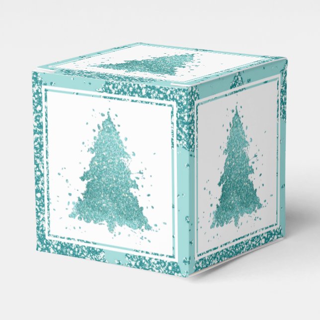 Elegant Christmas Tree | Luxe Aqua Mint Splatter Favour Box (Front Side)