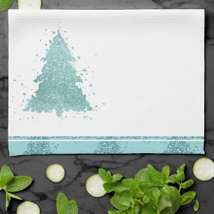 Elegant Christmas Tree   Luxe Aqua Mint Splatter Tea Towel