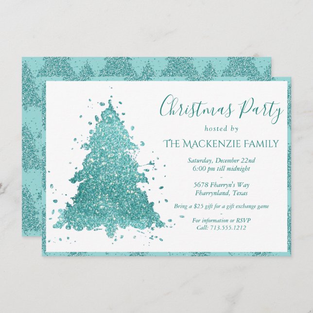 Elegant Christmas Tree | Luxe Aqua Teal Party Holiday Card (Front/Back)