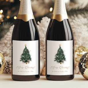 Elegant Christmas Tree Merry Christmas Wine Label