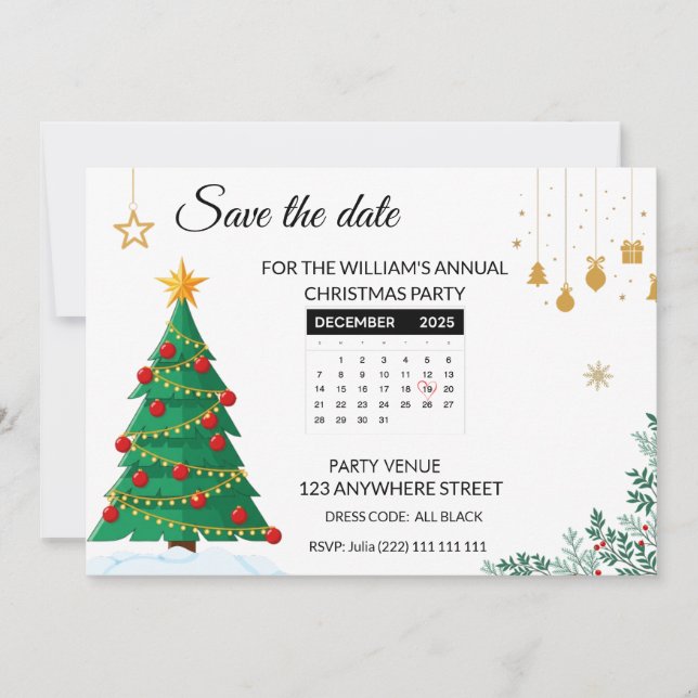 Elegant Christmas Tree Mini Calendar Save The Date (Front)