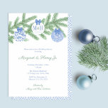 Elegant Christmas Tree Monogram Coed Bridal Shower Invitation<br><div class="desc">An elegant holidays couples wedding shower invitation design with a co-ordinating blue and white Greek Key pattern backer. The fir tree branch and the chinoiserie baubles were originally handpainted by me in watercolors before being scanned into digital form. I've set the template up for a Wedding Shower Party but all...</div>