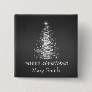 Elegant Christmas Tree Name Black Custom 15 Cm Square Badge