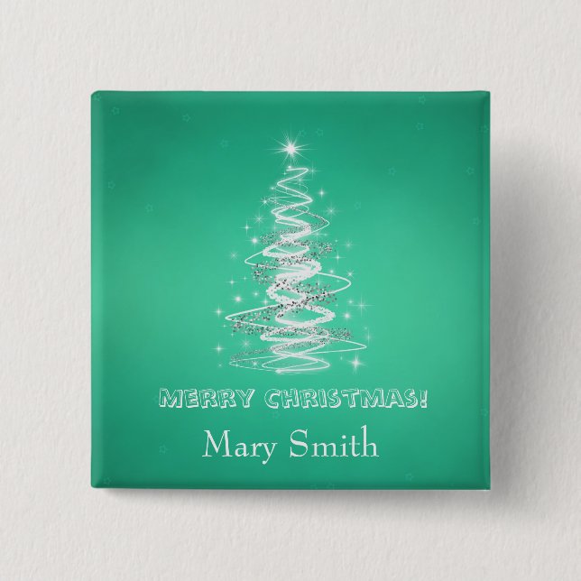 Elegant Christmas Tree Name Green Custom 15 Cm Square Badge (Front)