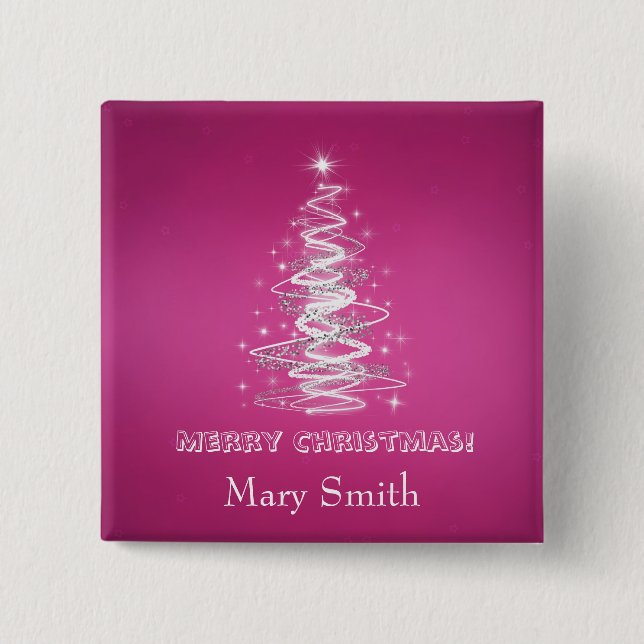 Elegant Christmas Tree Name Pink Custom 15 Cm Square Badge (Front)
