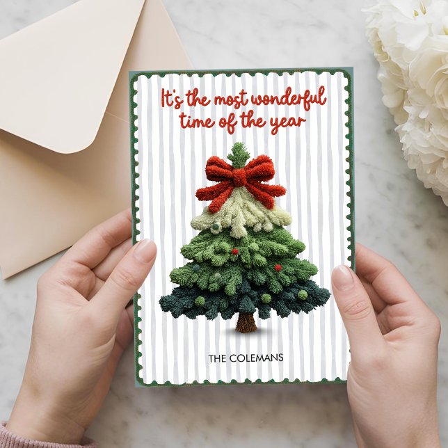 Elegant Christmas tree non photo green blue Holiday Card (Creator Uploaded)