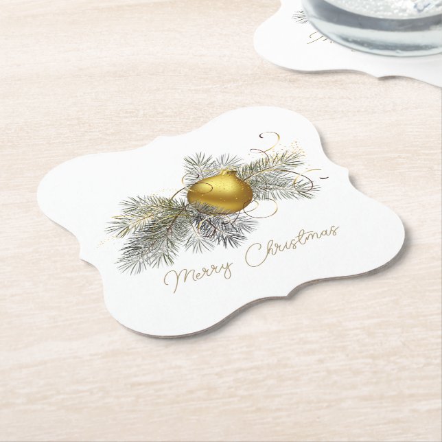 Elegant Christmas Tree Ornament Paper Coaster (Angled)
