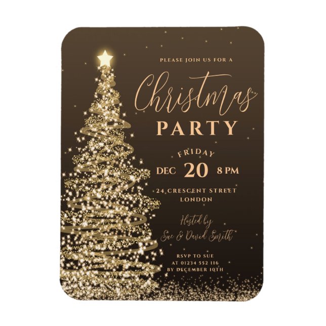 Elegant Christmas Tree Party Gold Holiday Invite Magnet (Vertical)
