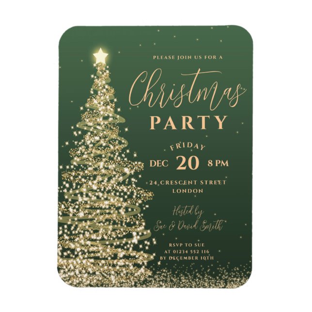 Elegant Christmas Tree Party Green Holiday Invite Magnet (Vertical)