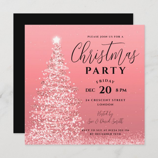 Elegant Christmas Tree Party Rose Gold Holiday Invitation (Front/Back)