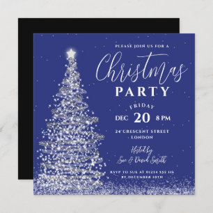 Elegant Christmas Tree Party Silver Navy Holiday  Invitation