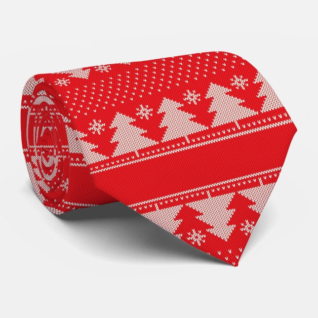 Elegant Christmas Tree Pattern Red Tie (Rolled)