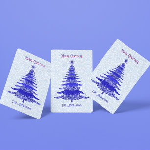 Elegant Christmas Tree Personalised Blue Playing Cards