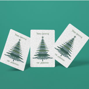 Elegant Christmas Tree Personalised Green White Playing Cards