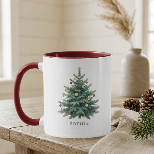 Elegant Christmas Tree Personalised Name Mug