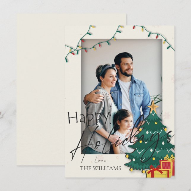 Elegant Christmas Tree Photo Happy Holidays  Postc (Front/Back)