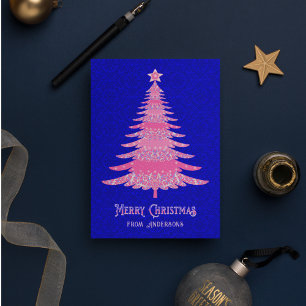 Elegant Christmas Tree Pink Blue Personalised Holiday Card