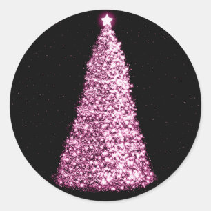Elegant Christmas Tree Pink Classic Round Sticker