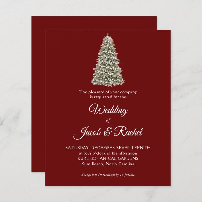 Elegant Christmas Tree Red Budget Wedding Invite (Front/Back)