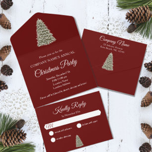 Elegant Christmas Tree Red Company Holiday Party All In One Invitation