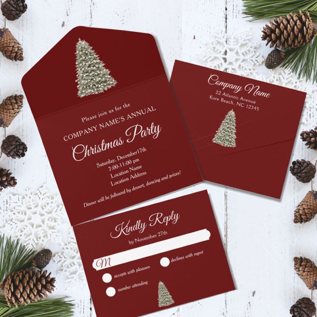 Elegant Christmas Tree Red Company Holiday Party All In One Invitation (Creator Uploaded)