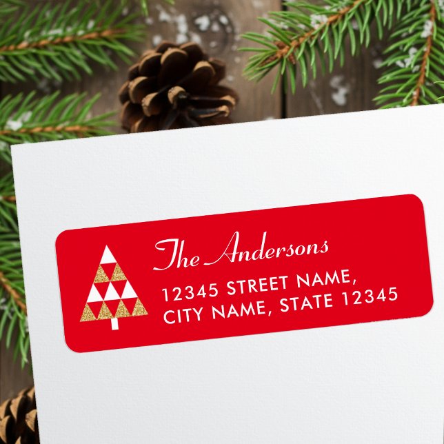 Elegant Christmas Tree Red Gold Return Address Label (Creator Uploaded)