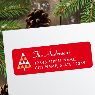 Elegant Christmas Tree Red Gold Return Address Return Address Label