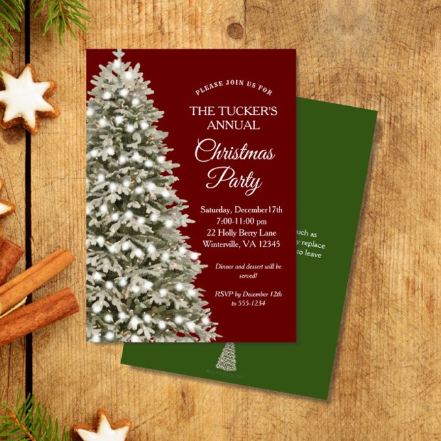 Elegant Christmas Tree Red Green Christmas Party Invitation (Creator Uploaded)