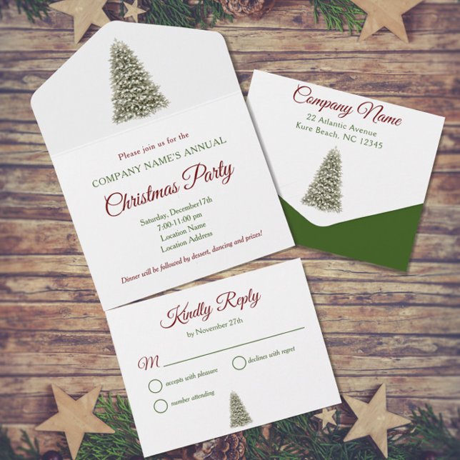Elegant Christmas Tree Red & Green Company Party All In One Invitation (Creator Uploaded)