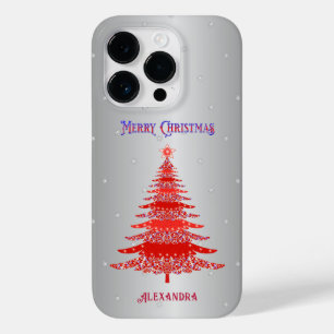 Elegant Christmas Tree Red Name Snowflakes Silver Case-Mate iPhone 14 Pro Case