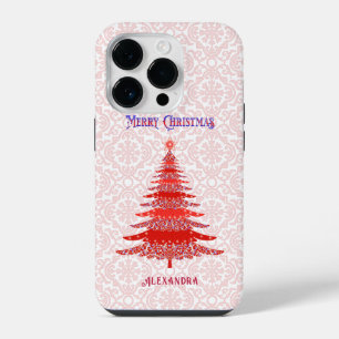 Elegant Christmas Tree Red Personalised Snowflakes iPhone 14 Pro Case