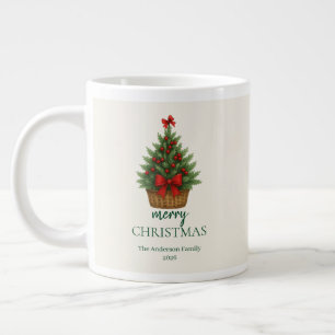 Elegant Christmas Tree – Red Ribbon  Large Coffee Mug