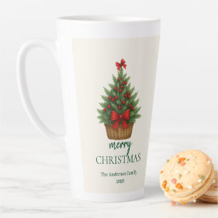 Elegant Christmas Tree – Red Ribbon Latte Mug