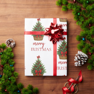 Elegant Christmas Tree – Red Ribbon Wrapping Paper