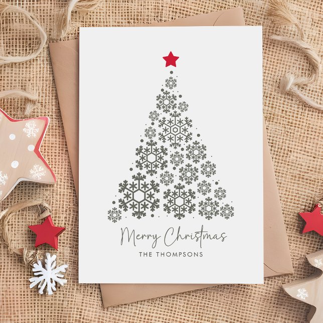 Elegant Christmas Tree Red Star Holiday Card (Creator Uploaded)