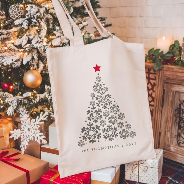Elegant Christmas Tree Red Star Minimalist  Tote Bag (Creator Uploaded)
