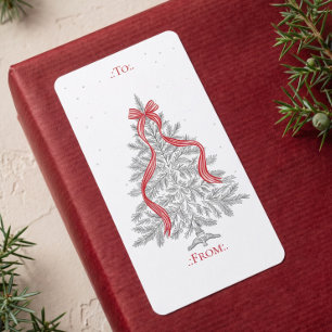Elegant Christmas Tree Red Stripe Bow To From Label