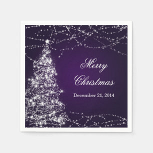 Elegant Christmas Tree Shining Stars Purple Napkin
