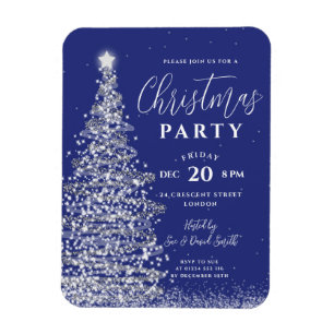Elegant Christmas Tree Silver Navy Holiday Invite Magnet