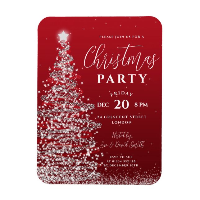 Elegant Christmas Tree Silver Red Holiday Invite Magnet (Vertical)