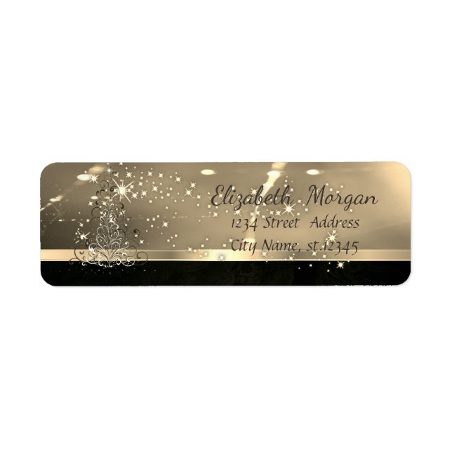 Elegant Christmas Tree ,Sparkle,Faux Gold Return Address Label (Front)