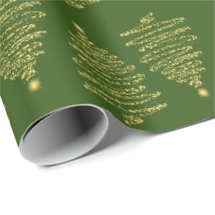 Elegant Christmas Tree Sparkle Gold Green Wrapping Paper