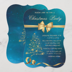 Elegant Christmas Tree Stars Bow Christmas Party Invitation