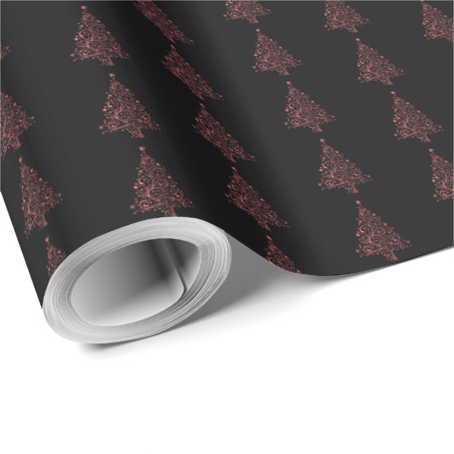 Elegant Christmas Tree Striped Pattern Black Red Wrapping Paper (Roll Corner)