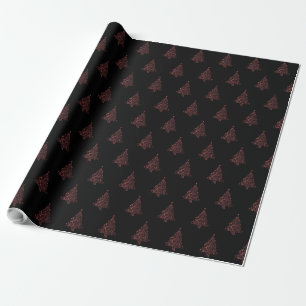 Elegant Christmas Tree Striped Pattern Black Red Wrapping Paper